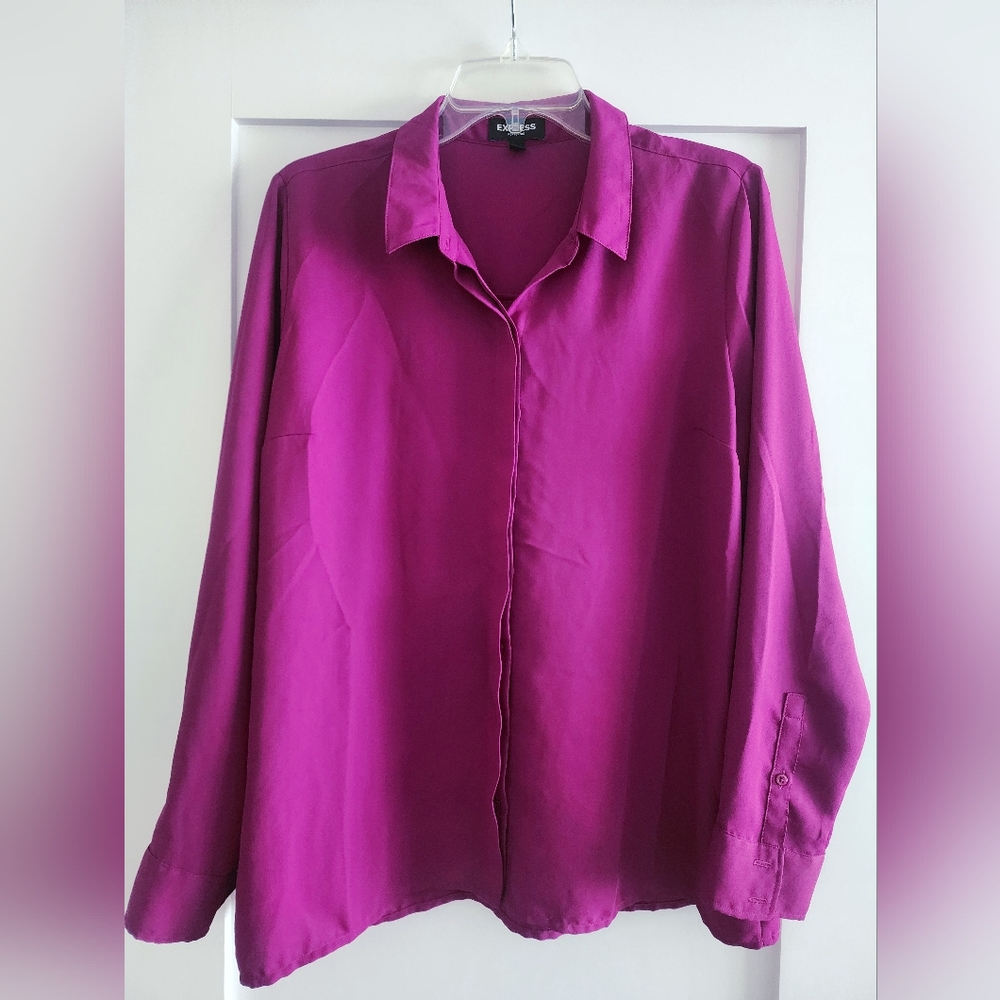 Express Portofino Vibrant Purple Button-Up Shirt Sz L EUC